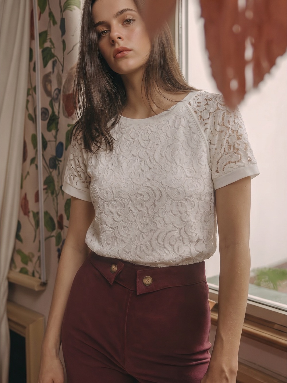 Banana Republic Ivory Lace Short Sleeve Top | Crochet Lace Blouse | Size S